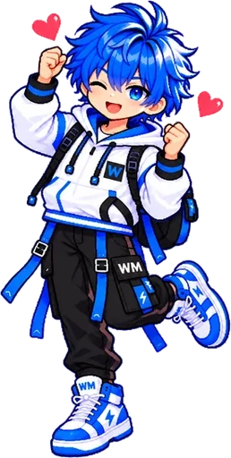 Byte cheers with hearts and a wink in pixel art