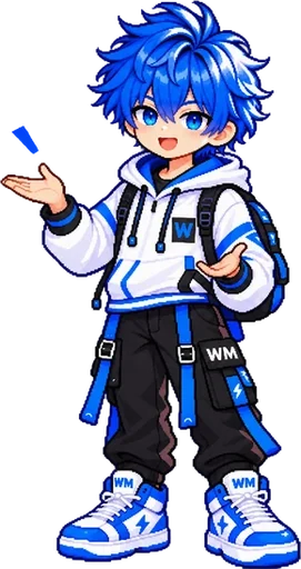Byte explains with open hands in pixel art