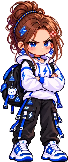 Tiny frowns with her arms crossed and an anger mark