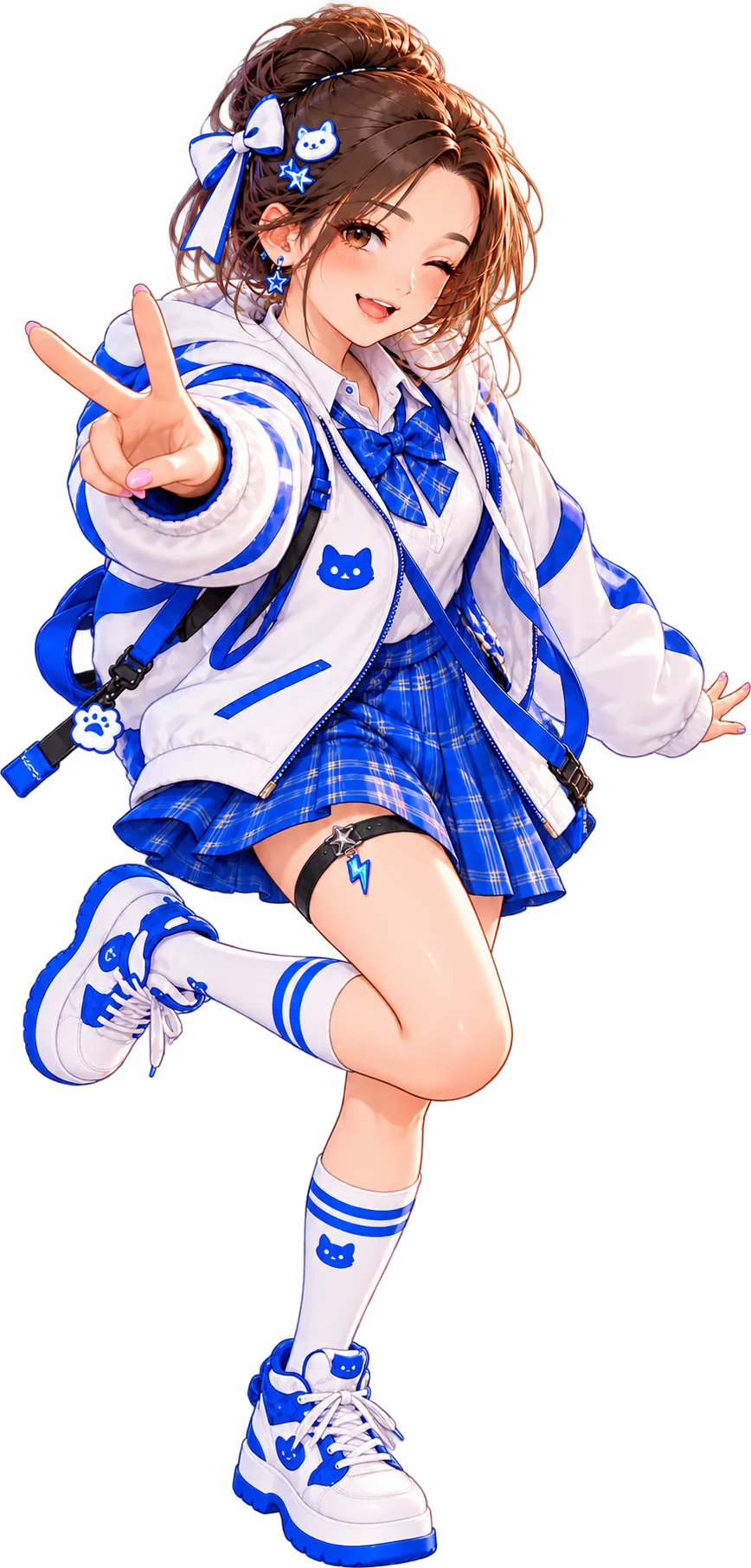 Tiny in a school uniform with a bow and plaid skirt